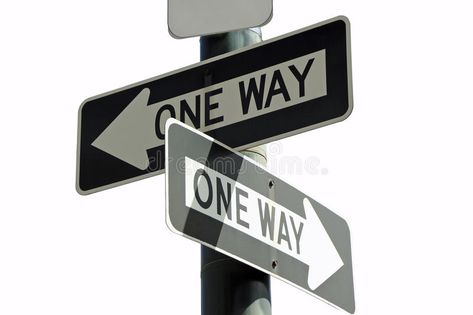 Which way?. Two one way signs are pointing in opposite directions. They are on a #Sponsored , #PAID, #Paid, #pointing, #directions, #signs Direction Sign Illustration, Road Sign Graphic Design, U Turn Sign Road, This Way Sign Arrow, Clean White Background, Song Names, Ominous Road Signs, Aesthetic Fonts, Design Painting