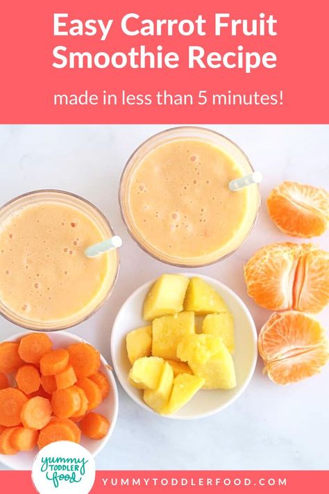 Mango Carrot Smoothie, Smoothie Pouch Recipes, Kids Breakfast Smoothie, Blw Smoothie, Sneaky Healthy Recipes For Kids, Toddler Smoothie Recipes Hidden Veggies, Carrot Recipes For Toddlers, Hidden Veggie Smoothie For Kids, Toddler Smoothies Picky Eaters