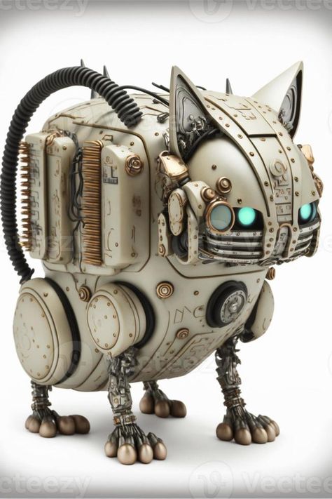 close up of a robot cat on a white background. generative ai. Robot Cat, Print Models, Environment Design, Roleplaying Game, Close Up, Artist Inspiration, White Background, 3d Printing, Vector Free