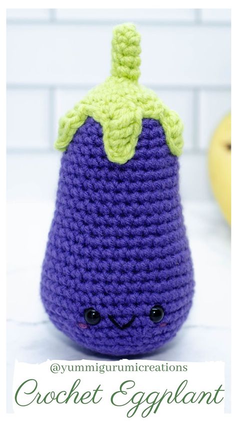 Crochet Eggplant, Decorate Shelves, Knit Amigurumi, Kawaii Toys, Kawaii Crochet, Cute Doll, Cute Dolls, Cute Crochet, Eggplant