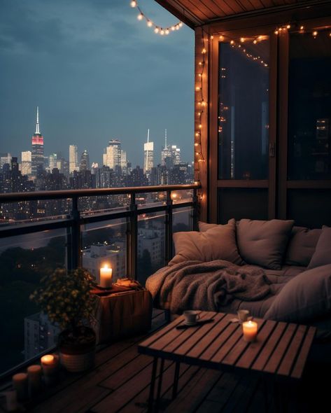 Balcony Aesthetic Night, Apartment Aesthetic Balcony, Rainy Window, Interior Drawing, City View Apartment, Cool Room Designs, Ideal House, Terrace Decor, Portland City