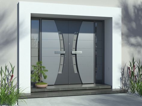 Majestic multilevel aluminium doors | PIRNAR Aluminium Front Door, Entry Door With Sidelights, Door And Window Design, Modern Front Door, Point Light, Aluminium Doors, Entrance Doors, Window Design, The Model