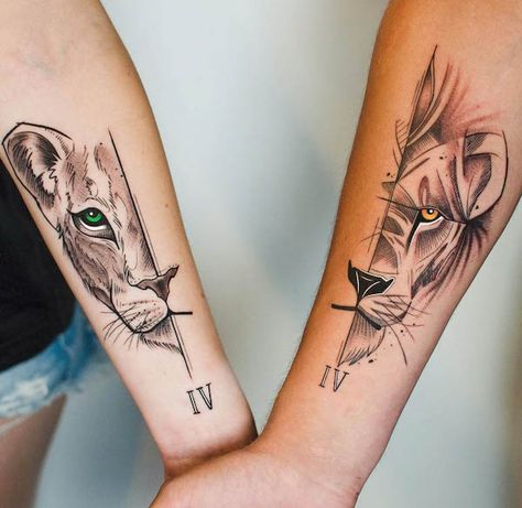 Father Daughter Lion Tattoos, Tattoo Ideas For Dads With Daughters, Daughter Tattoo For Men, Daughter Father Tattoo, Matching Tattoos Father Daughter, Couples Lion Tattoo, Father Daughter Tattoos Matching, Daughter Tattoo For Father, Father And Daughter Tattoos