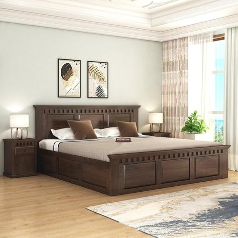 SONA ART & CRAFTS Solid Sheesham Wood King Size Bed with Storage | Wooden King Size Cot Bed | Double Bed with Box Storage Furniture for Bedroom Living Room Home - K_03 (Mahogany Finish) King Size Wooden Bed, Cot With Storage, Wood King Size Bed, Sona Art, King Size Bed With Storage, Wooden Bed With Storage, Bed Furniture Set, Sheesham Wood Furniture, Furniture For Bedroom