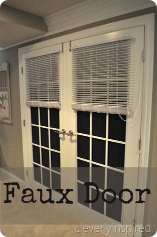 A faux door in a basement...  @cleverlyinspired French Beach House, Faux Door, Orange Accent Walls, Basement Remodeling Diy, French Beach, Basement Doors, Painting Wood Paneling, Basement Living, Ikea Ideas