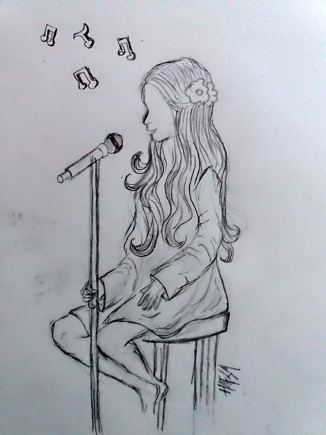 #girl_singing_song pencil sketch by me Music Sketches Easy, Person Singing Drawing, Girl Singing Drawing, Girl With Guitar Drawing, Singing Sketch, Music Sketches, Singing Painting, Singer Drawing, Singing Drawing