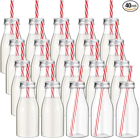 Plastic Milk Bottles, Vintage Milk Bottles, Plastic Milk, Glass Milk Bottles, Christmas Birthday Party, Milk Bottles, Reusable Bottle, Farm Birthday, Smoothie Shakes