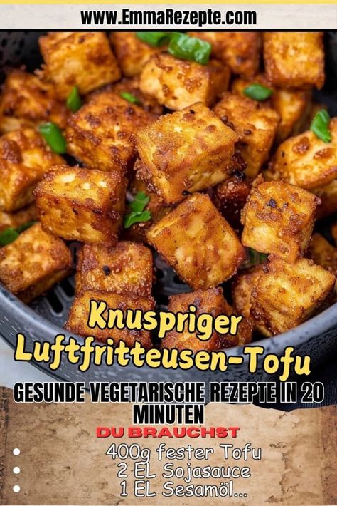 Knuspriger Luftfritteusen-Tofu Gesunde vegetarische Rezepte in 20 Minuten Airfryer Tofu, Ninja Foodi, Food To Go, Protein Snacks, Asian Recipes, Air Fryer, Snacks