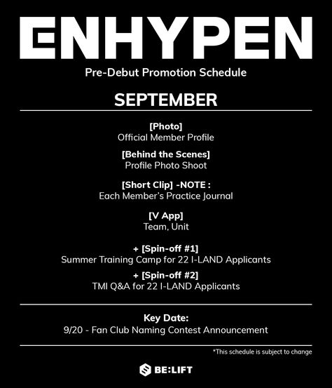 BELIFT LAB on Twitter: "#ENHYPEN Pre-Debut Promotion Schedule - September #ENHYPEN_PreDebut… " Kpop Idol Trainee, Hangul Handwriting, Alphabet Practice Sheets, Enhypen On Twitter, Alphabet Writing Practice, Writing Practice Sheets, Learn Korean Alphabet, Learn Hangul, Writing Practice Worksheets