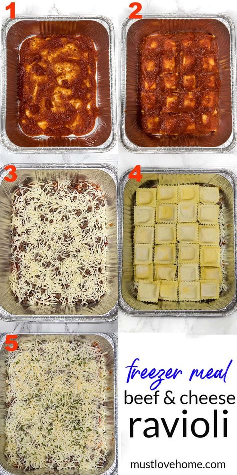 Freezer Meal Beef and Cheese Ravioli – Must Love Home Easy Freezer Pasta Meals, Harvest Meals In The Field Dinners, Frozen Casseroles Make Ahead, Pregnancy Freezer Meals, Freezer Casseroles, Harvest Meals, Meal Train, Freezer Dinners, Dinner Favorites