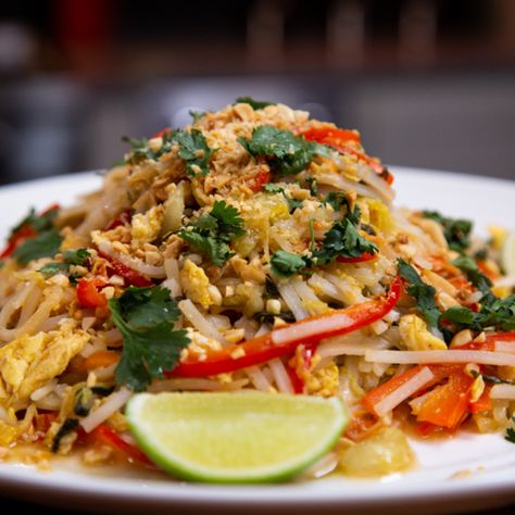 Vegetable Pad Thai from Food Network Vegetable Pad Thai, Wok Cooking, Thai Recipe, Pad Thai Recipe, Thai Street Food, Chinese Cabbage, Asian Flavors, Vegetable Peeler, Vegetarian Food