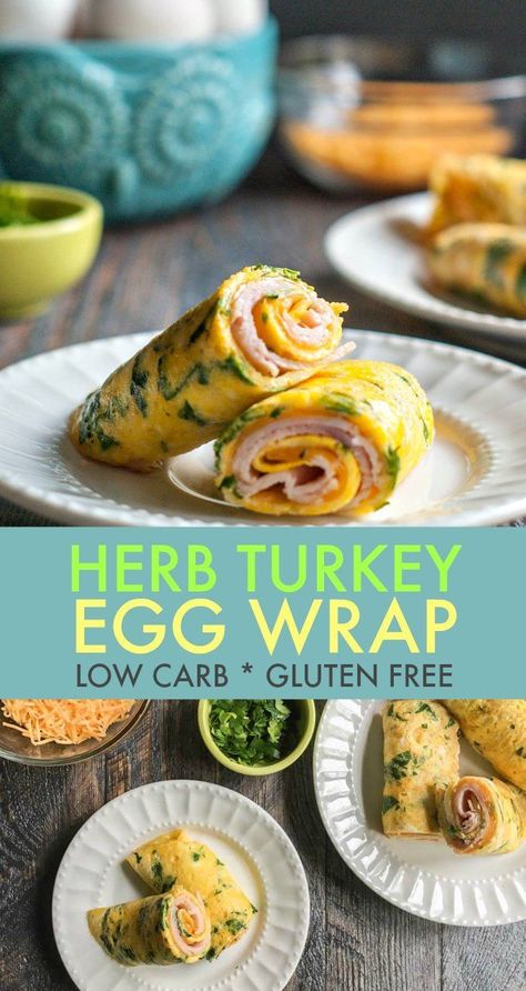 Herb Turkey Egg Wrap - low carb breakfast, lunch or dinner! #lowcarb #breakfast #eggwrap #glutenfree #lowcarbbreakfast #asybreakfast Lunch With Eggs, Turkey Egg Breakfast, Tortilla Substitute, Egg Wraps, Turkey Egg, Wraps Recipes Easy, Herb Turkey, Healthy Low Carb Snacks, Turkey Leftovers