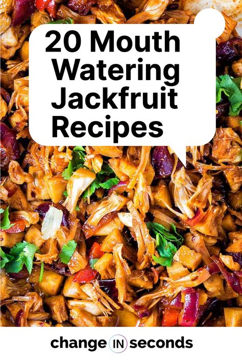 Make your meals more delicious and nutritious with 20 of the best jackfruit recipes! Whether you're looking for vegan, vegetarian, or just healthy dishes, these recipes are sure to become your new favorites. #recipes #recipe #healthyrecipes #recipesfordinner #jackfruitrecipes #vegetarianrecipes #healthyfoodrecipes Canned Jackfruit Recipes Vegan, Meals With Jackfruit, Easy Jackfruit Recipes, Vegan Oxtail Recipe Jackfruit, Raw Jackfruit Recipes, Jackfruit Dinner Recipes, Green Jackfruit Recipes, Fast Easy Recipes Dinner, Jackfruit Meat Recipes