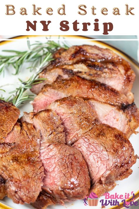 This flavorful baked New York strip steak is the perfect easy weeknight dinner! Recipes For New York Strip Steak, New York Strip In Oven, Baked New York Strip Steak, How To Cook New York Strip Steak, Strip Steak Recipe Oven, New York Strip Steak Recipes, Ny Strip Steak Recipes, Steak On Stove, Ny Steak