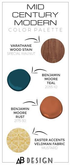 Mid Century Stain Color, Mid Mod Paint Colors, Behr Mid Century Modern Colors, Mid Century Rustic Decor, Mid Century Modern Colour Scheme, Teal And Rust Kitchen, Teal Mid Century Modern Living Room, Boho Mid Century Modern Living Room Colorful, Teal And Caramel Living Room