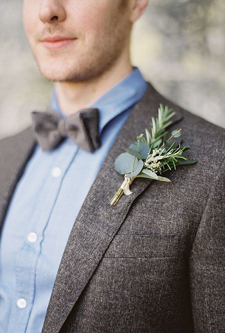 Brides.com: . A boutonniere comprised of eucalyptus and fresh herbs, created by Floral Earth. Rustic Boutonniere, Destination Wedding Inspiration, Groom Boutonniere, Eucalyptus Wedding, Boutonniere Wedding, Wedding Forward, Groom Suit, Groom Style, Greenery Wedding