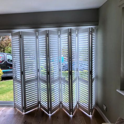 Accordion Outdoor Doors, Exterior Accordion Doors, Patio Acordian Doors, Accordion Folding Doors Patio, Accordion Patio Doors With Screen, Wood Folding Doors, Patio Door Shutters, Window Shutters Indoor, Accordion Shutters