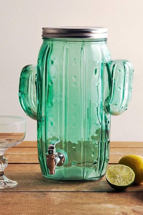 A festive green-tinged glass drink dispenser shaped like a cactus, except this cactus isn't just filled with water. Glass Drink Dispenser, Laundry Detergent Dispenser, Glass Drink, Cactus Party, Detergent Dispenser, Beverage Dispenser, Beverage Dispensers, Water Dispensers, Cactus Decor