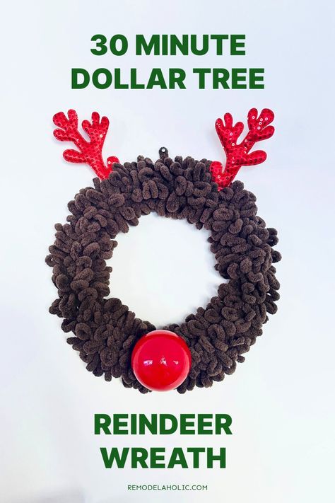 Get into the festive spirit with our step-by-step Yarn Reindeer Wreath tutorial! 🎁 Create a Christmas masterpiece that adds warmth and charm to your home. Perfect for crafters of all levels! Yarn Reindeer, Dollar Tree Reindeer, Heart Shape Wreath, Reindeer Crafts, Reindeer Wreath, Wreath For Christmas, Dollar Store Christmas Crafts, Reindeer Craft, Easy Wreaths