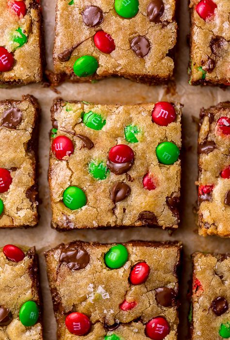 Holiday M&M Blondies M M Blondies, Christmas Cookie Bars, Xmas Baking, Baker By Nature, Blondie Bar, Italian Night, Seared Scallops, Pecan Cookies, Christmas Cookies Easy