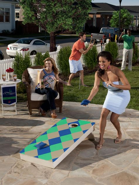 Party games...corn hole and horseshoes for Derby Party activities.  Paint the corn hole boards with racing colors/patterns.  #KentuckyDerby #Equestrian #horses