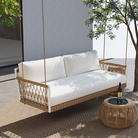 homary Patio Swing, Bed Swing, Balcony Furniture, Swing Chair, Outdoor Swing, White Cushions, Lounge Chair Outdoor, Raised Beds, Swinging Chair