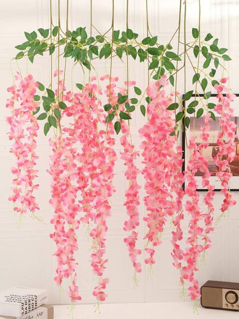 Free Returns ✓ Free Shipping On Orders $49+ ✓. 12pcs Hanging Artificial Wisteria Flower, Pink Faux Flower Vine For Home Decor- Artificial Flowers at SHEIN. Flower Garden Party Decorations, Pink Hanging Flowers, Cherry Blossom Party, Sakura Wedding, Wisteria Flower, Wedding Archway, Polaroid Wall, Artificial Garland