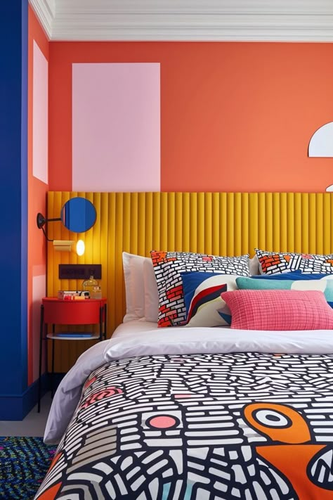 Vibrant Color Bedroom, Dopamine Decor Color Palette, Dopamine Bedroom, Dopamine Decor Bedroom, Dopamine Design, Interior Design Styles Quiz, Colourful Interiors, Maximalist Interior Design, Design Style Quiz