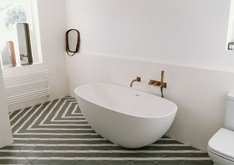 Freestanding bath and brass wall mounted taps - Modern - Bathroom - London - by Glanmoor Design | Houzz UK Bathroom London, Bathroom Downstairs, Wall Mounted Bath Taps, False Wall, Freestanding Bath Taps, Loft Bathroom, Bat Wall, Wall Mounted Taps, Wall Taps