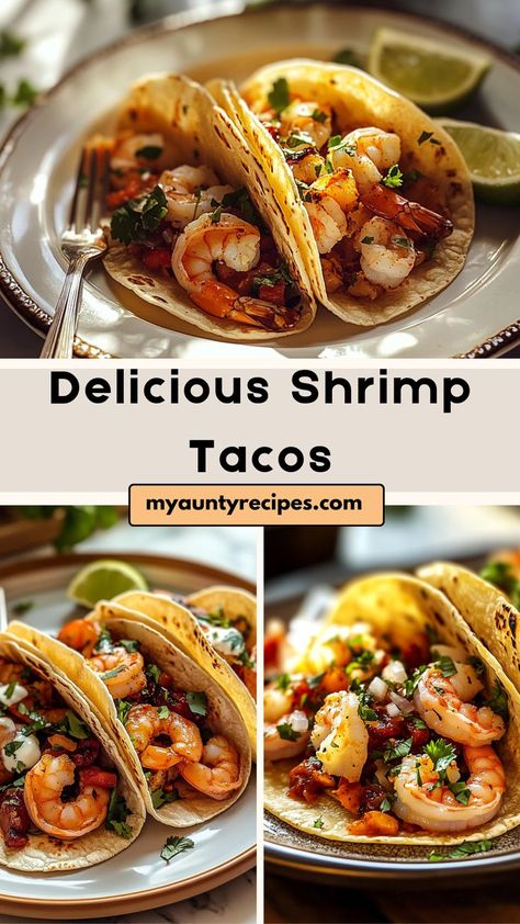 Enjoy Tasty Shrimp Tacos for a flavorful meal any day! These tacos are filled with succulent shrimp and topped with fresh salsa and avocado for a burst of flavor. Ideal for summer barbecues or casual weeknight dinners, they’re easy to make and incredibly satisfying. Add lime juice for an extra zing that will elevate your shrimp taco experience! Shrimp Taco Toppings, Shrimp Taco Recipes Easy, Easy Shrimp Tacos, Taco Ideas, Shrimp Tostadas, Shrimp Tacos Easy, Tacos Easy, Tostada Recipes, Teriyaki Shrimp