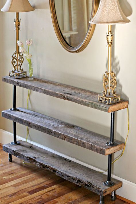 Rustic Industrial Furniture, Reclaimed Wood Diy, Reclaimed Wood Console Table, Pipe Shop, Barn Wood Projects, Industrial Design Furniture, Reclaimed Wood Projects, Vintage Industrial Furniture, Pipe Furniture