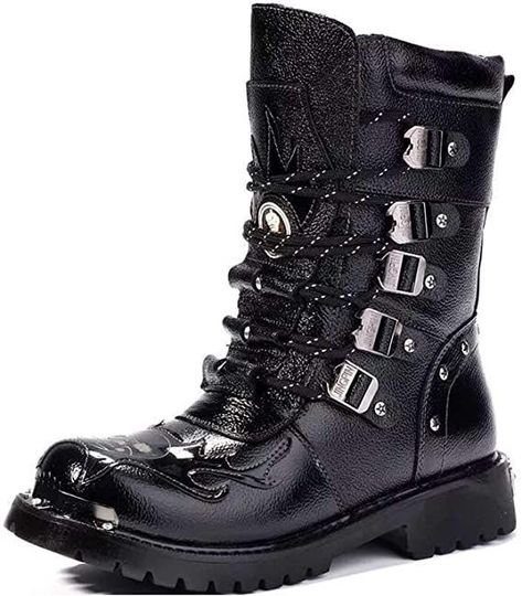 N.Y.L.A. Black Men's lace-up Military Combat Boots, Non-Slip Comfortable Leather high-top Outdoor Hiking Shoes, Wear-Resistant Motorcycle Boots, Steampunk Gothic Retro Classic Buttoned Military Boots Gothic Belt, Winter Shoes For Men, Mens Winter Shoes, Top Shoes For Men, Goth Boots, Male Shoes, Punk Boots, Mens Boots Casual, Mens Winter Boots