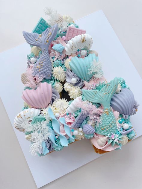 Mermaid Number Cake, Number 4 Cake, Mermaid Number, 4 Cake, Sheet Cake Designs, Number Cake, Mermaid Cakes, Number Cakes