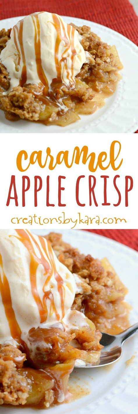 This Caramel Apple Crisp recipe is extra decadent and delicious. Served with a scoop of vanilla ice cream, it is the best kind of comfort food! Caramel Apple Cobbler Recipe, Caramel Apple Crisp Recipe, Caramel Apple Cobbler, Apple Cobbler Recipe, Caramel Dessert Recipes, Caramel Apple Crisp, Apple Cobbler, Cobbler Recipe, Warm Apple