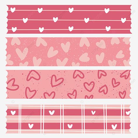 Washi Tape Valentines, Printable Paper Design, Cute Design For Scrapbook, Washi Tape Ideas Printable, Cute Washi Tape Design, Washi Tapes Design, Aesthetic Washi Tape Design, Pink Washi Tape Printable, Cute Washi Tape Png