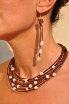 Jewelry Craft Ideas - Pandahall.com Leather Pearl Necklace, Leather Jewellery, Pearl Leather, Freshwater Pearl Necklaces, Leather Necklace, Leather Earrings, Diy Necklace, Leather Jewelry, Jewelry Necklace