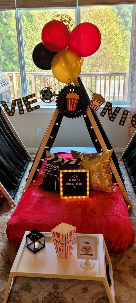 Glamping Teepee, Teepee Slumber Party, Birthday Teepee, Movie Theater Party, Teepee Sleepover, Hollywood Birthday Parties, Theatre Party, Sleepover Tents, Tent Ideas