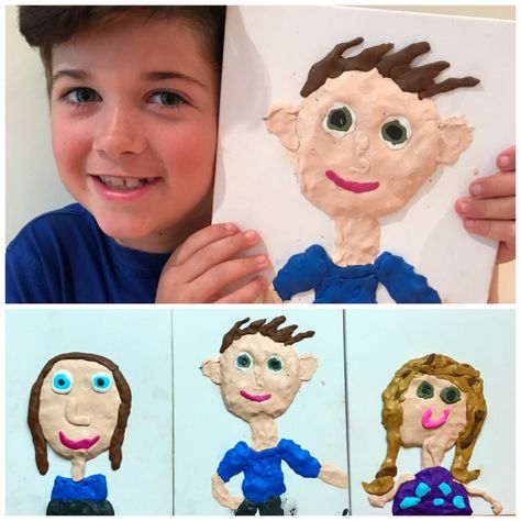 Clay Self Portraits, Kindergarten Self Portraits, Clay On Canvas, Self Portrait Kids, Recycled Material Art, Portraits For Kids, Kids Art Studio, Kindergarten Art Projects, Kids Clay