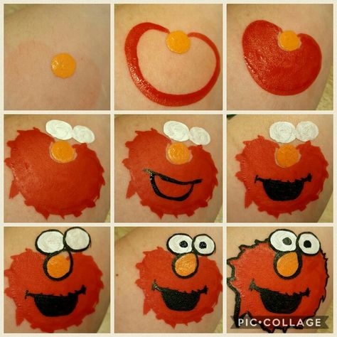 Step by step Elmo facepainting by Daniëlle Spider Face Painting, Easy Face Painting Designs, Mime Face Paint, Spider Face, Face Painting For Boys, Fair Face, Face Painting Tutorials, Small Home Decor, Face Painting Easy