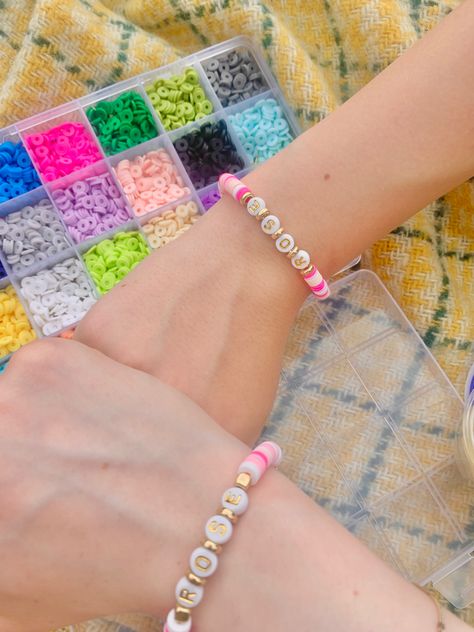 Colourful Picnic, Summer Beads, Colorful Picnic, Pink Letter, Rose Gold Pink, Matching Bracelet, Matching Bracelets, Beads Bracelet, Bedroom Ideas