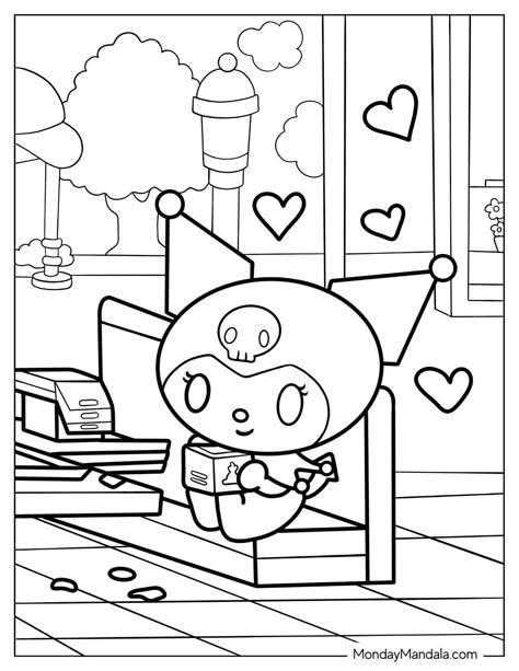 Kurumi Coloring Page, Sanrio Coloring Pages Printable Kuromi, Sanrio Coloring Pages Kuromi, Kuromi Coloring Page, Hello Kitty Coloring Book, Sanrio Coloring, Hello Kitty Colouring, Hello Kitty Coloring Pages, Kitty Coloring Pages