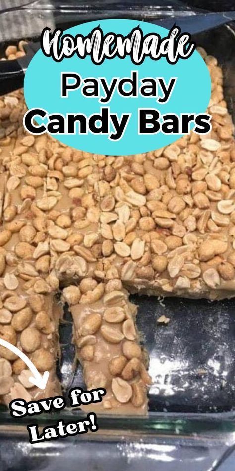 This recipe is so simple, you won’t believe it! You can make homemade PayDay Candy Bars with just a few ingredients that are found in your kitchen: a toffee candy bar, marshmallows, and peanuts. Home Made Payday Bars, Homemade Payday Bars Recipe, Payday Bites, Homemade Payday, Payday Bars, Payday Candy, Payday Candy Bar, Diy Candy Bar, Homemade Candy Bars