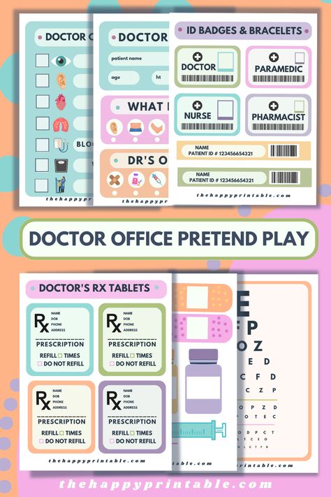 Step into the world of the doctor’s office pretend play with this fun set of printable resources designed to inspire imaginative play like never before! Diy Dr Kit Pretend Play, Pretend Play Doctor Free Printables, Doctor Office Pretend Play, Pretend Play Doctors Office, Doctor Dramatic Play Printables Free, Preschool Doctor Theme, Free Printable Dramatic Play, Dramatic Play Doctors Office, Free Dramatic Play Printables