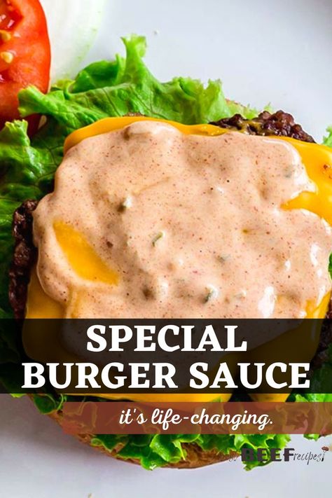 My Special Burger Sauce with Pickles takes an average burger and makes it life-changing. This incredibly flavorful, easy sauce for burgers is the perfect blend of condiments for an experience that is out-of-this-world delicious! Simply add it to a bowl and mix. It makes a great dip for fries, too! Best Hamburger Sauce Recipe, Burger Mayo Sauce Recipes, Special Burger Sauce, Burger Secret Sauce, Ultimate Burger Sauce, Secret Burger Sauce Recipe, Good Burger Sauce Recipe, Special Sauce Recipe, Best Burger Sauce