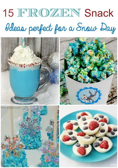 15 Disney Frozen Movie Inspired Treats - Frozen Movie Food Ideas Frozen Movie Food Ideas, Frozen Movie Snacks, Disney Frozen Recipes, Disney Movie Desserts, Frozen Movie Night, Frozen Birthday Party Food, Movie Food Ideas, Disney Movie Night Menu, Disney Movie Marathon