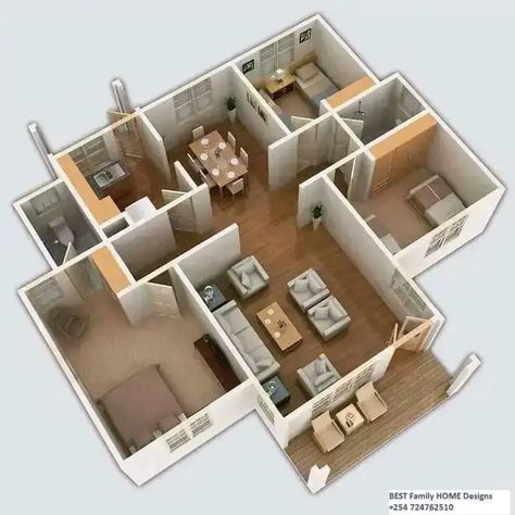 House Designs In Kenya, Three Bedroom Apartment, Small House Design Philippines, Small Modern House Plans, Three Bedroom House Plan, Bungalow Floor Plans, Small House Layout, Modern Small House Design, House Floor Design