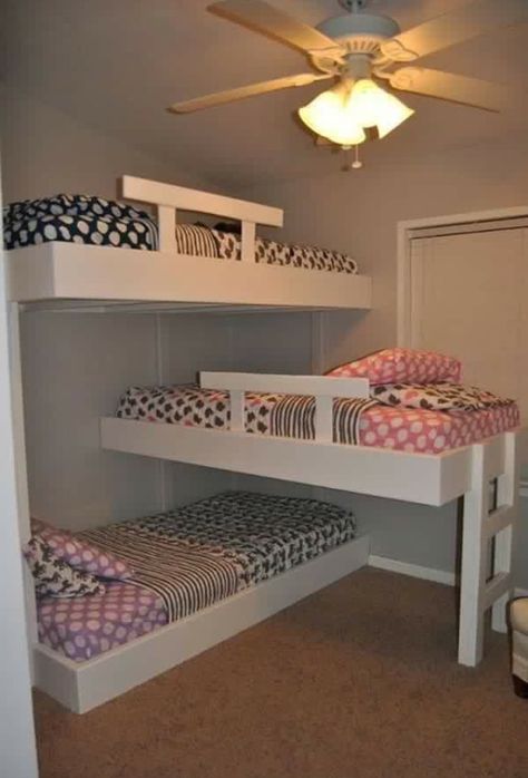 Triplets Bedroom, Triple Bunk Beds, Triple Bunk Bed, Triple Bunk, Bunk Beds With Stairs, Bunk Bed Designs, Small Bedroom Designs, Kids Bunk Beds, Loft Spaces