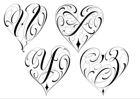 Heart Lettering, Tattoo Lettering Alphabet, Tattoo Fonts Alphabet, Script Heart, Card Tattoo Designs, Lettering Styles Alphabet, Tattoo Lettering Design, Becoming A Tattoo Artist, Chicano Lettering