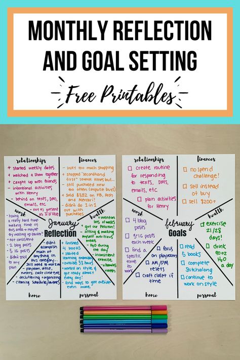 Monthly reflection and goal setting printables – Let's Live and Learn Bullet Journal Banners, Reflection Worksheet, Healthy Transformation, Brain Dumping, Productivity Ideas, Monthly Reflection, Goal Mapping, Goal Setting Printable, Goal Setting Template