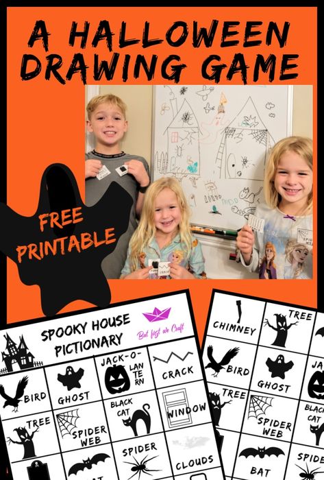 🦇Spooky House Pictionary – 👻Free Printable Game🎃 – But First We Craft Halloween Pictionary For Kids, Halloween Reading Games, Halloween Pictionary, Pictionary For Kids, Pictionary Words, Halloween Emoji, Spooky Games, Halloween Class Party, Halloween Reading